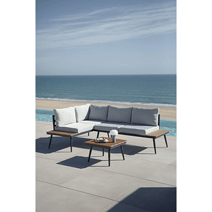 Terraza en Aluminio y Madera de Acacia Nadi negro y gris