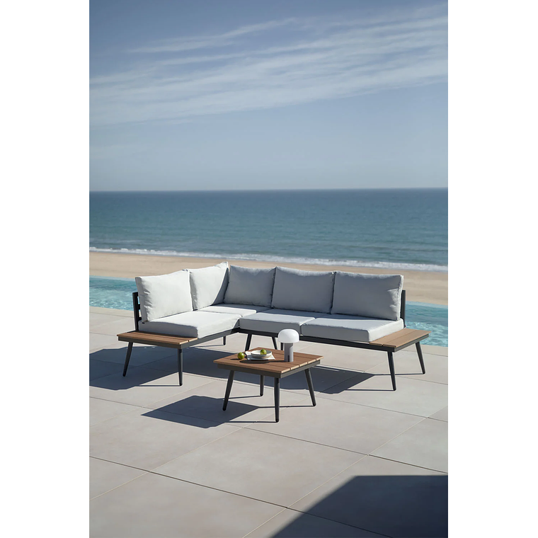 Terraza en Aluminio y Madera de Acacia Nadi negro y gris 1