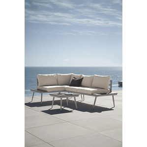 Terraza en Aluminio y Madera de Acacia Nadi beige crema y beige tapioca