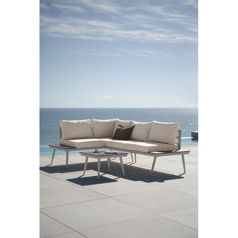 Terraza en Aluminio y Madera de Acacia Nadi beige crema y beige tapioca 1