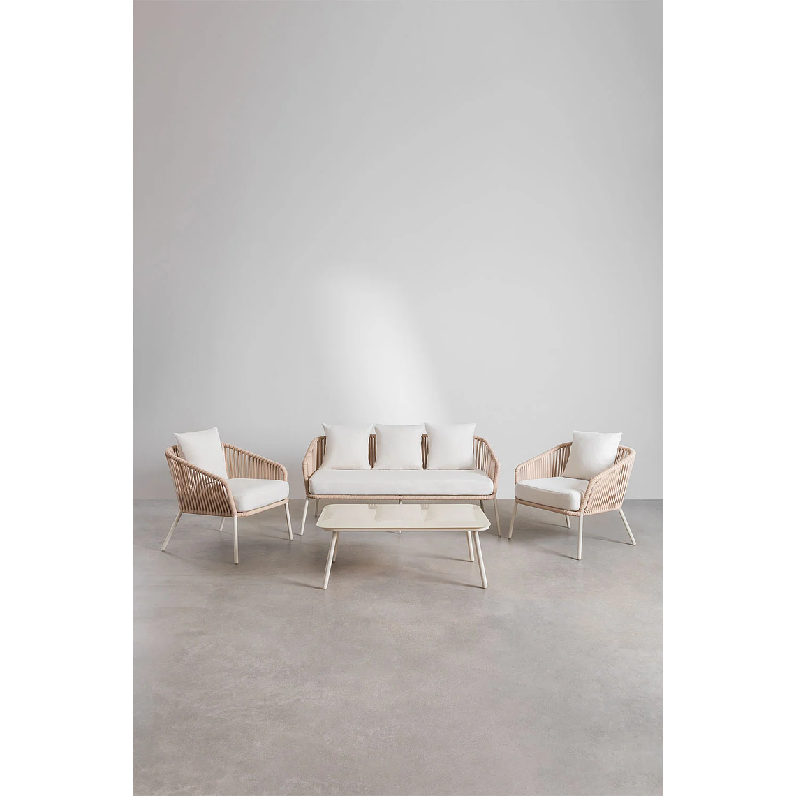 Terraza en Aluminio y trezado de cuerda eslinga Arhiza beige tapioca 1