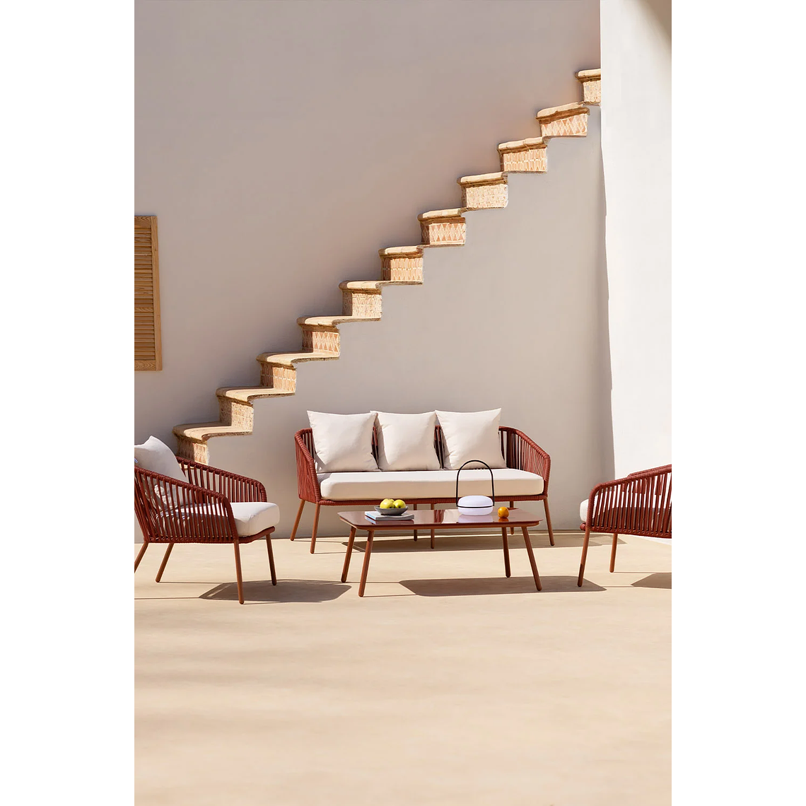 Terraza en Aluminio y trezado de cuerda eslinga Arhiza rojo teja 2