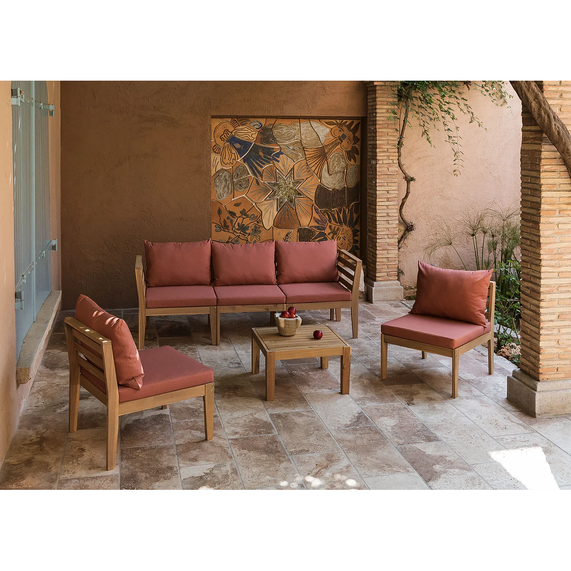 Terraza de Jardín de 5 Piezas con Reposabrazos y Mesa de Centro Filips terracota 1