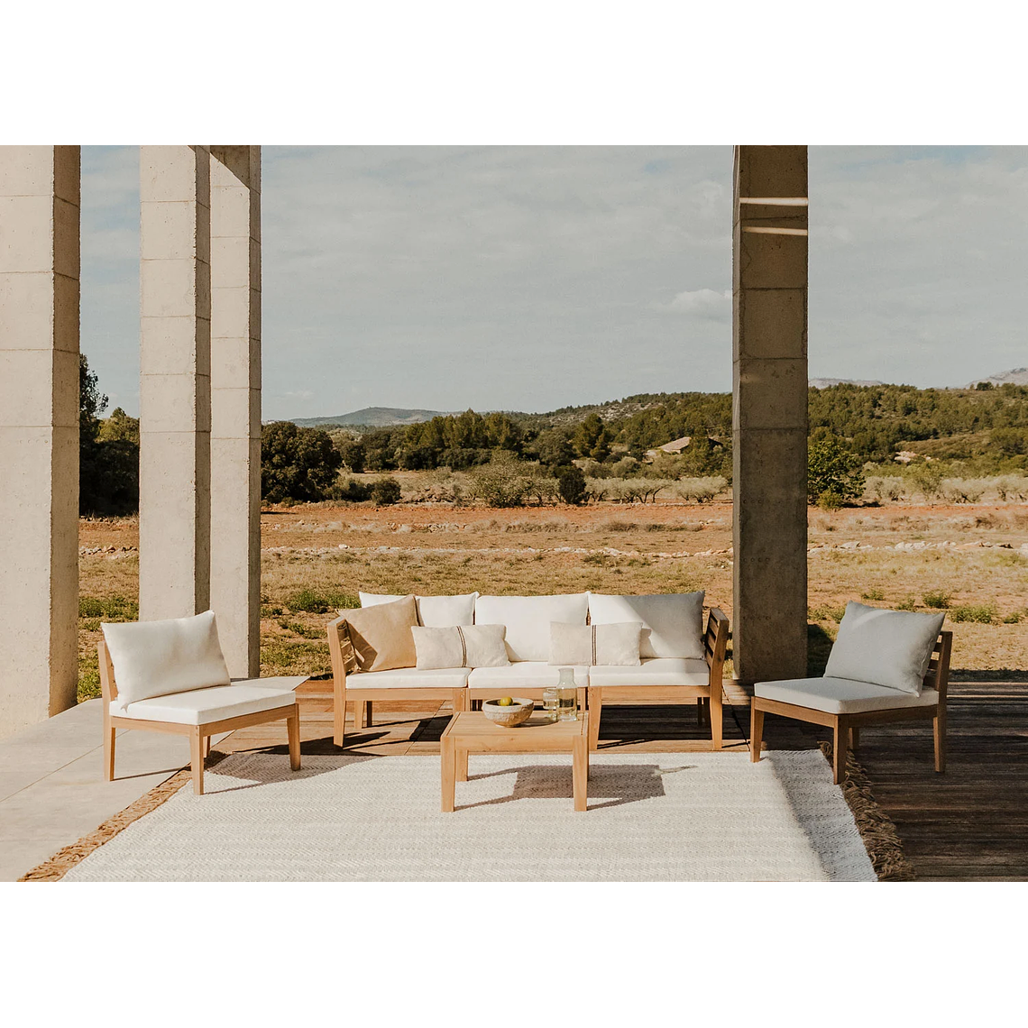 Terraza de Jardín de 5 Piezas con Reposabrazos y Mesa de Centro Filips blanco gardenia 1