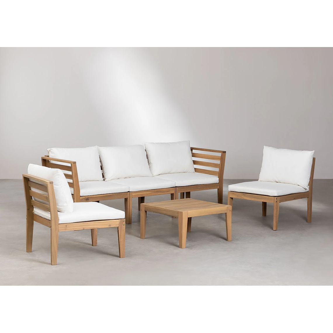 Terraza de Jardín de 5 Piezas con Reposabrazos y Mesa de Centro Filips blanco gardenia 2