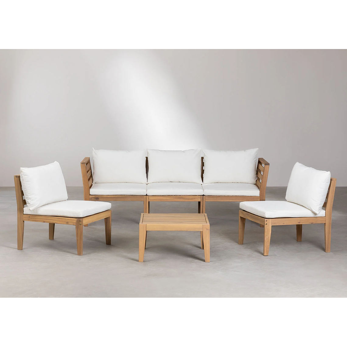 Terraza de Jardín de 5 Piezas con Reposabrazos y Mesa de Centro Filips blanco gardenia 3