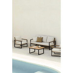 Terraza con Sofá de 3 Plazas en Aluminio y Madera de Acacia Giselle negro