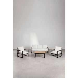 Terraza con Sofá de 3 Plazas en Aluminio y Madera de Acacia Giselle negro