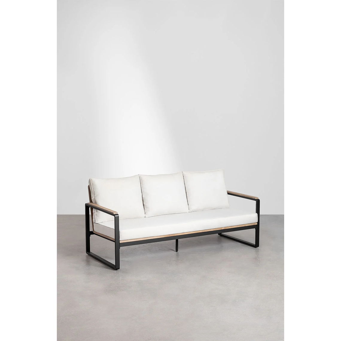 Terraza con Sofá de 3 Plazas en Aluminio y Madera de Acacia Giselle negro 3