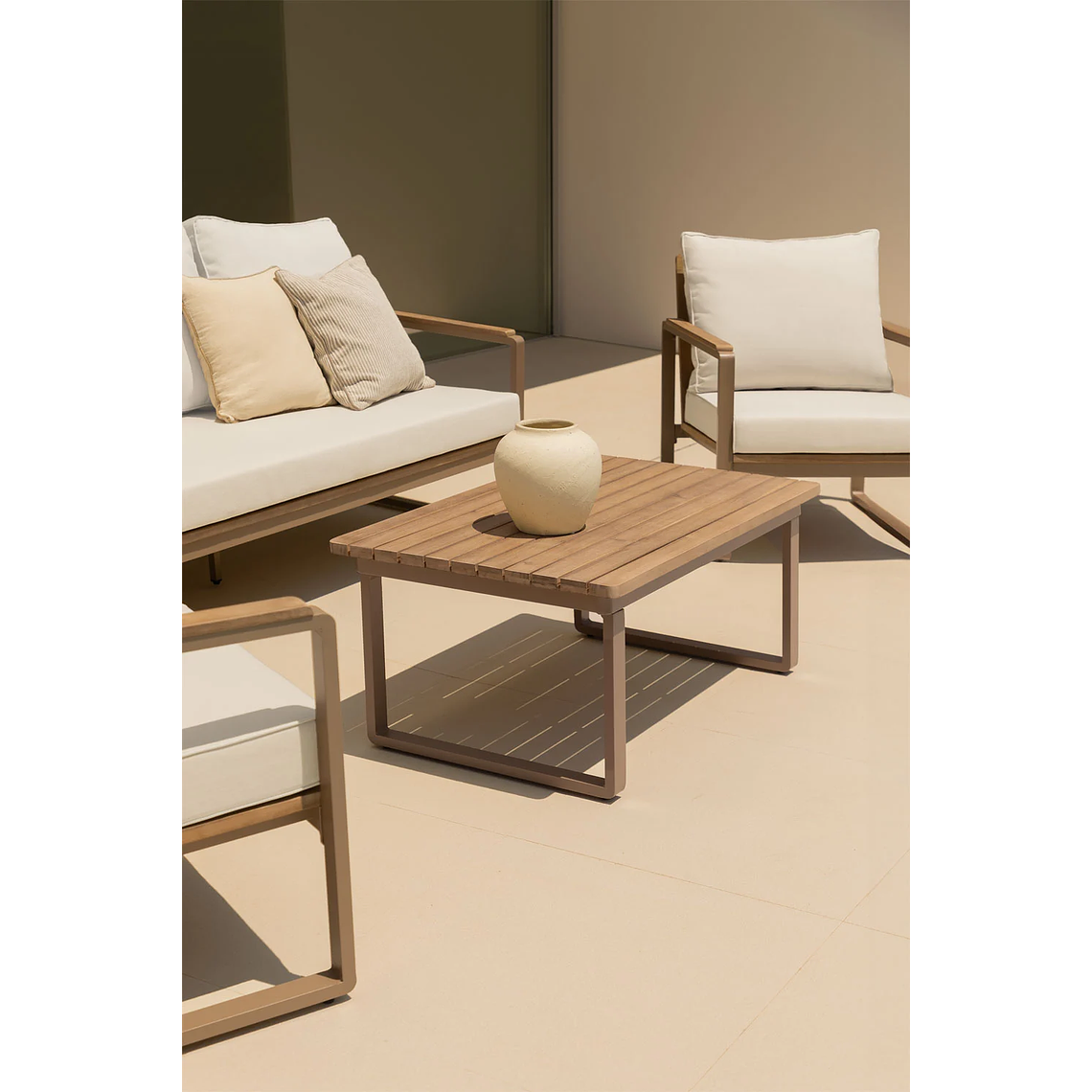 Terraza con Sofá de 3 Plazas en Aluminio y Madera de Acacia Giselle gris topo 2