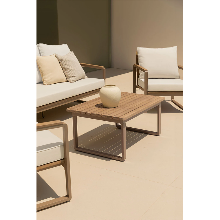 Terraza con Sofá de 3 Plazas en Aluminio y Madera de Acacia Giselle gris topo 2