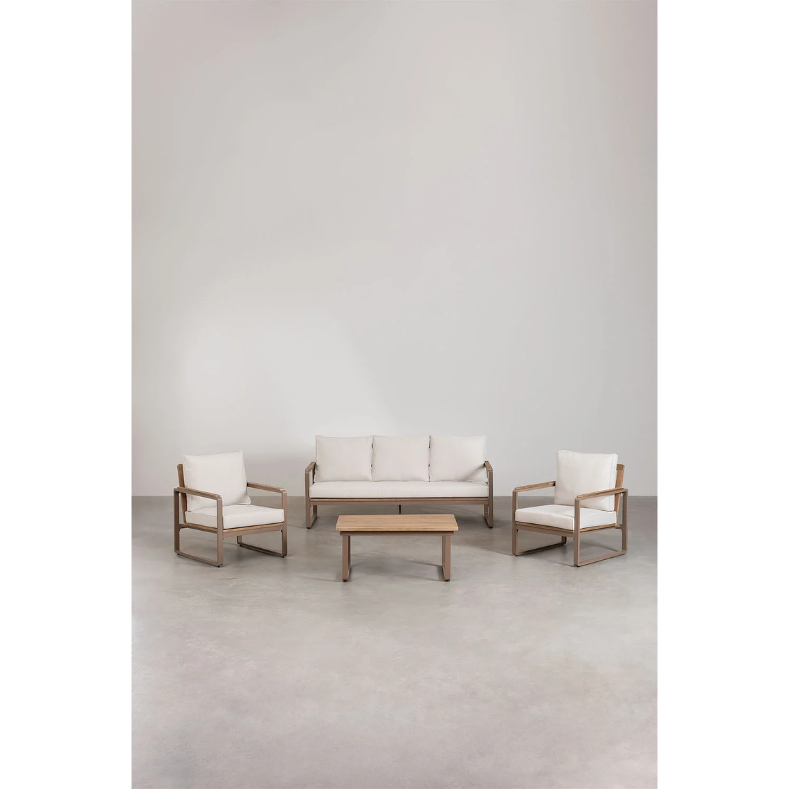 Terraza con Sofá de 3 Plazas en Aluminio y Madera de Acacia Giselle gris topo 4