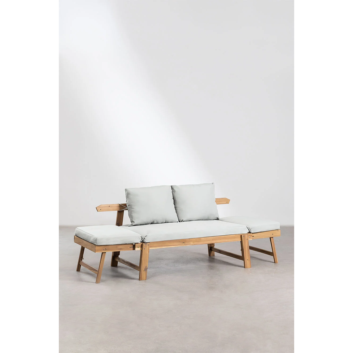 Sofá 3 Plazas de Terraza Regulable en Madera de Acacia Guille gris claro 4