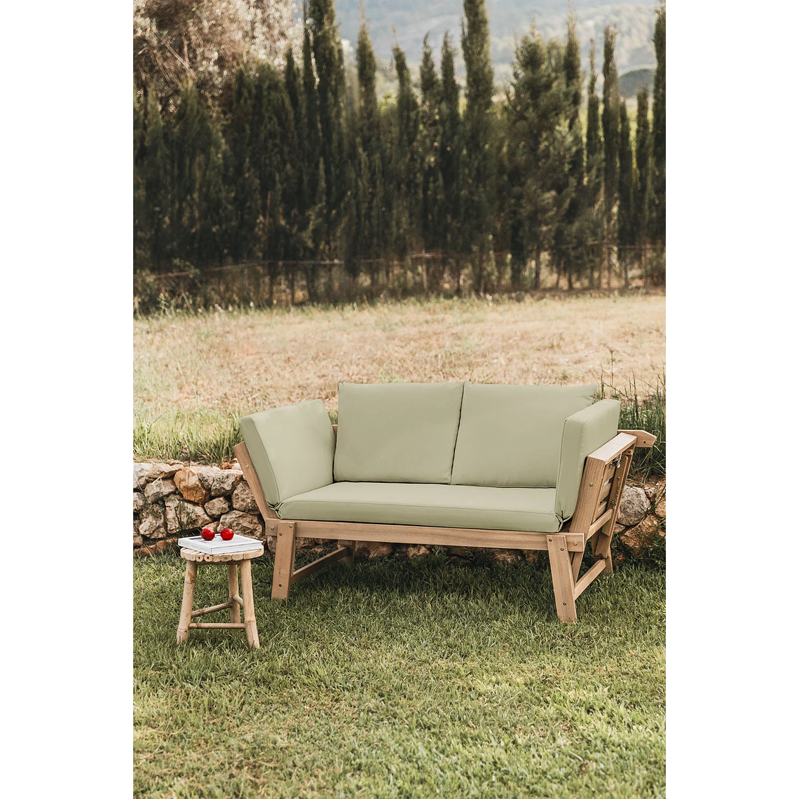 Sofá 3 Plazas de Terraza Regulable en Madera de Acacia Guille verde caqui 1