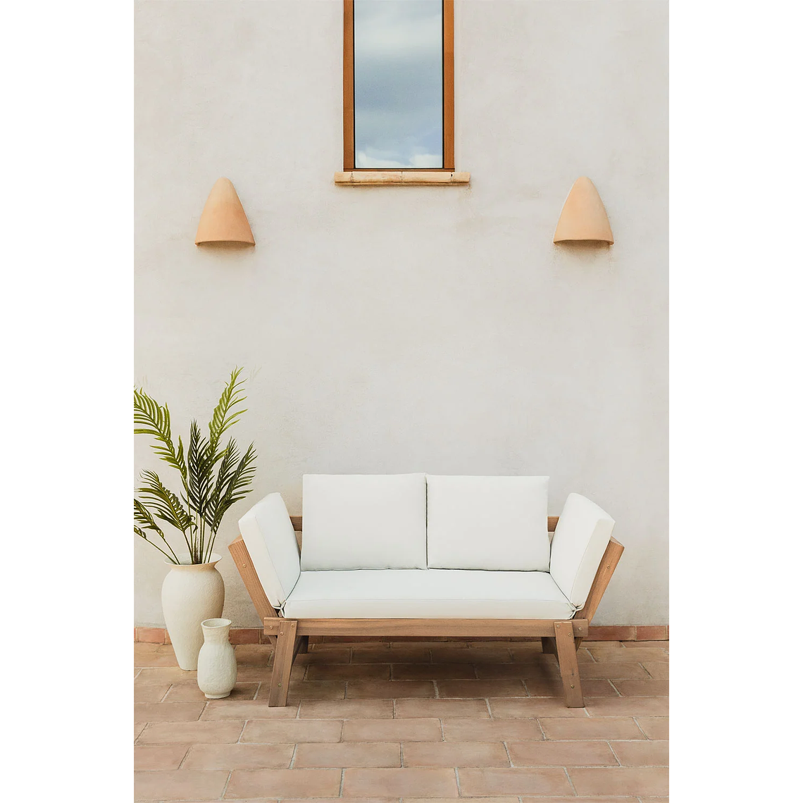 Sofá 3 Plazas de Terraza Regulable en Madera de Acacia Guille blanco gardenia 1