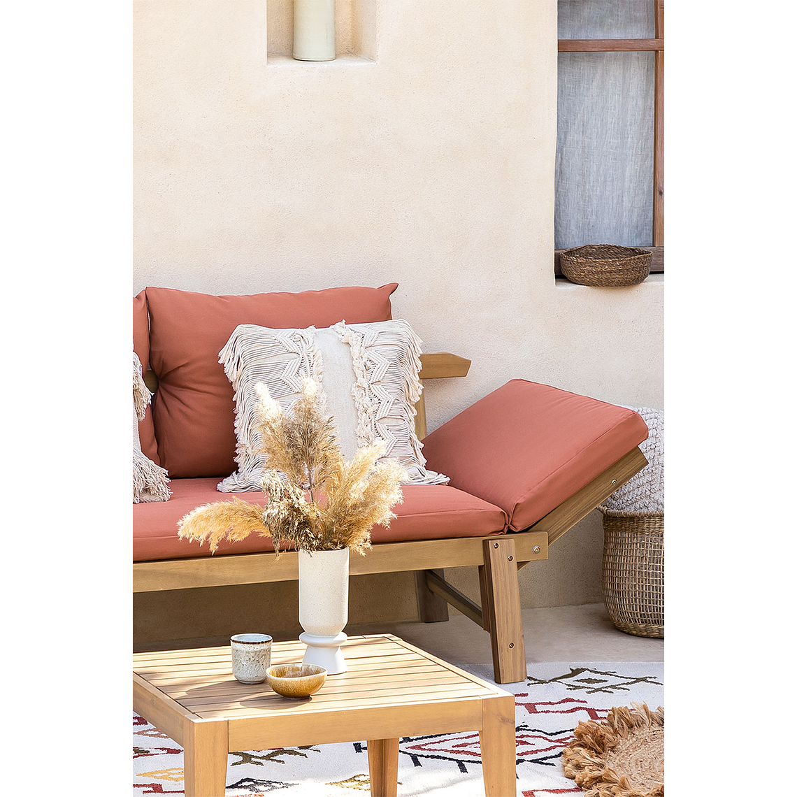 Sofá 3 Plazas de Terraza Regulable en Madera de Acacia Guille rojo teja 1