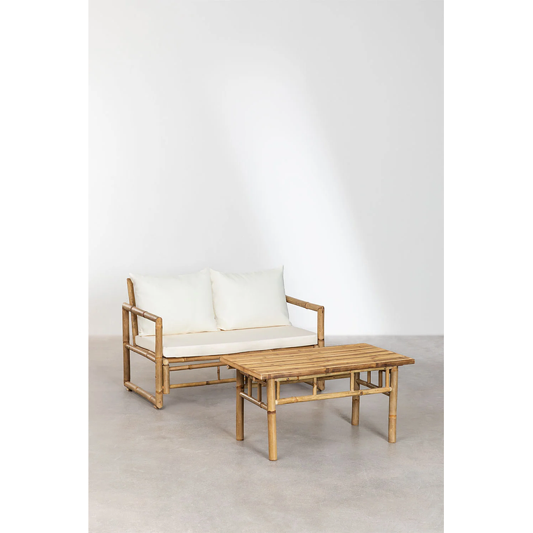 Terraza con Sofá de 2 Plazas y Mesa de Centro (90x50 cm) en Bambú Livayna 2