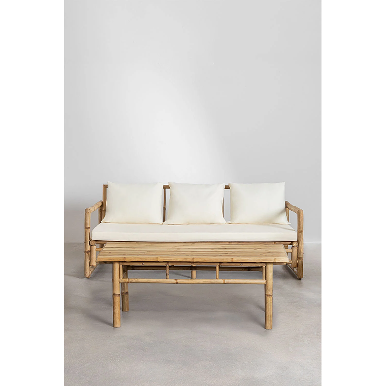 Terraza con Sofá de 3 Plazas y Mesa de Centro (120x60 cm) en Bambú Livayna 1