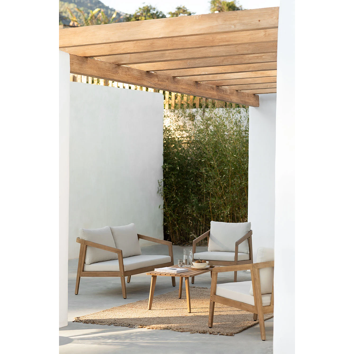 Terraza en madera de acacia 2 plazas y Mesa de Centro Kaela 3