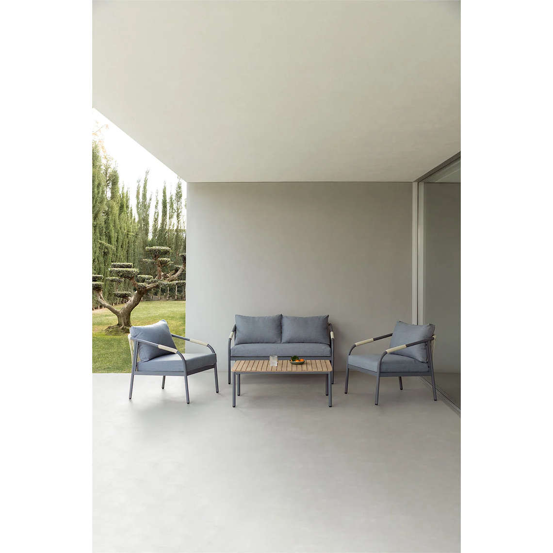 Terraza de Jardín en Aluminio y Madera de Acacia Basper Gris Grafito 1