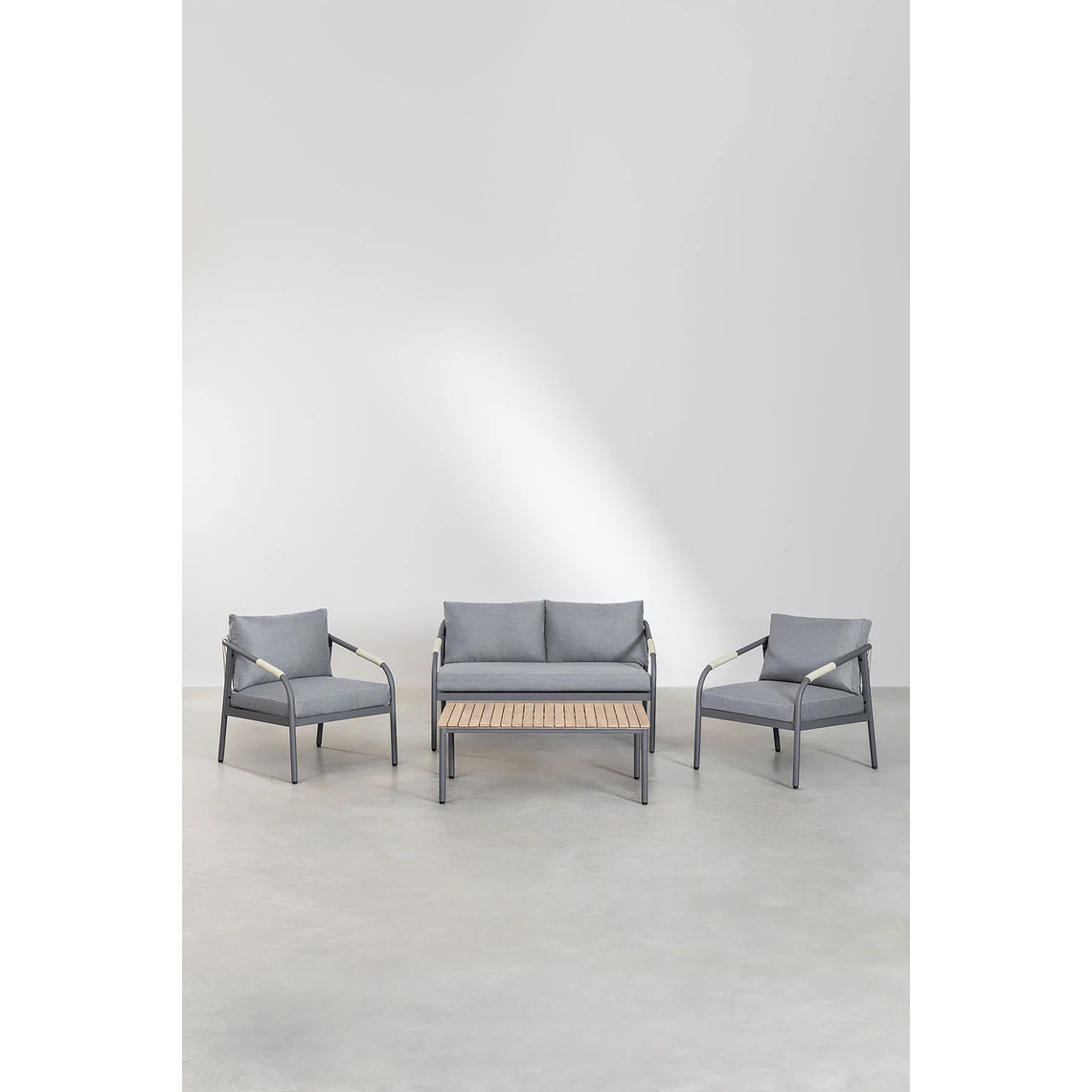 Terraza de Jardín en Aluminio y Madera de Acacia Basper Gris Grafito 2