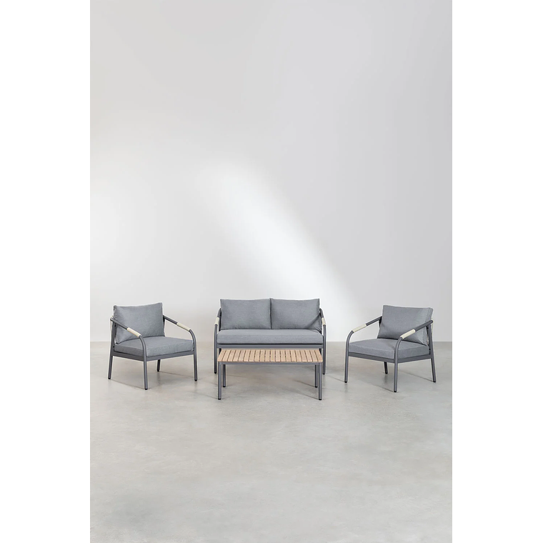 Terraza de Jardín en Aluminio y Madera de Acacia Basper Gris Grafito 2