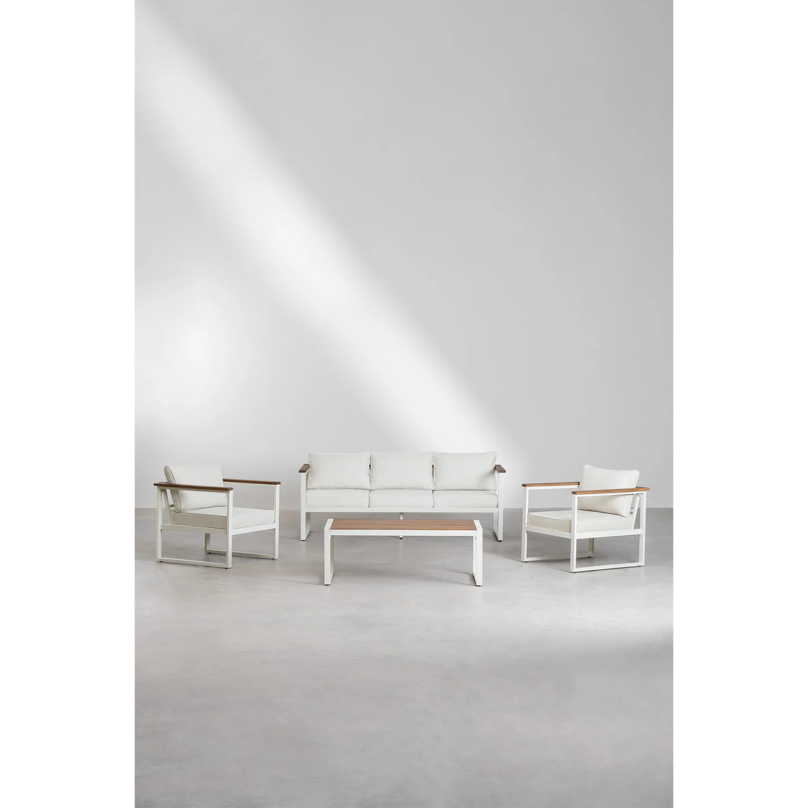 Terraza de Jardín con Sofá de 3 Plazas en Aluminio y Madera de Acacia Lipov 2