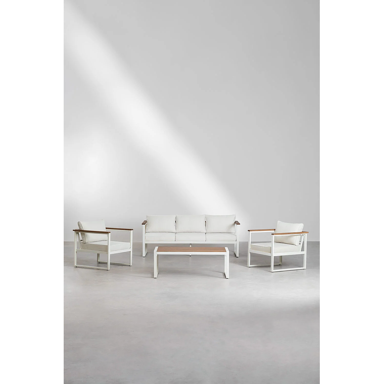 Terraza de Jardín con Sofá de 3 Plazas en Aluminio y Madera de Acacia Lipov 2