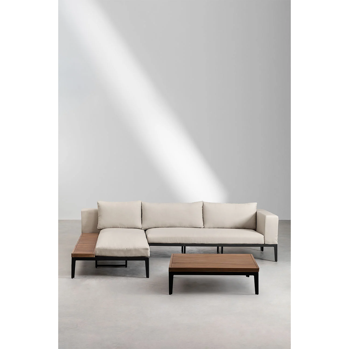 Terraza de Jardín con Sofá Chaise Longue en Aluminio y Madera de Acacia Taranis 2