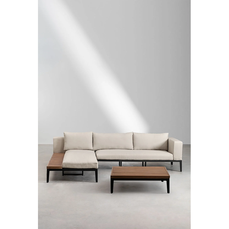 Terraza de Jardín con Sofá Chaise Longue en Aluminio y Madera de Acacia Taranis 2