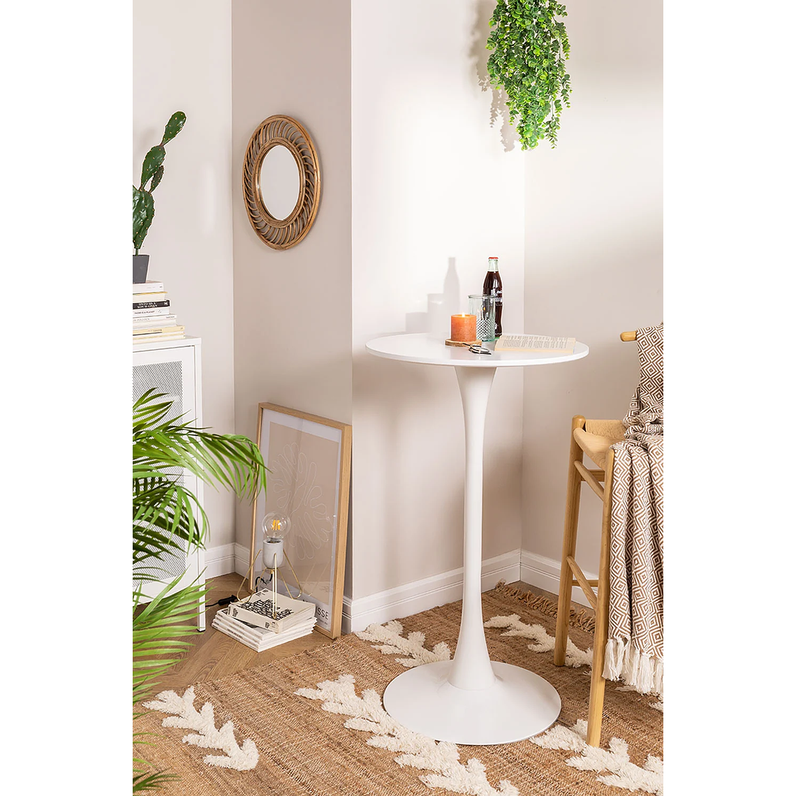 Mesa Alta de Bar Redonda en MDF y Metal Blanco (Ø60 cm) Ivet Style 2