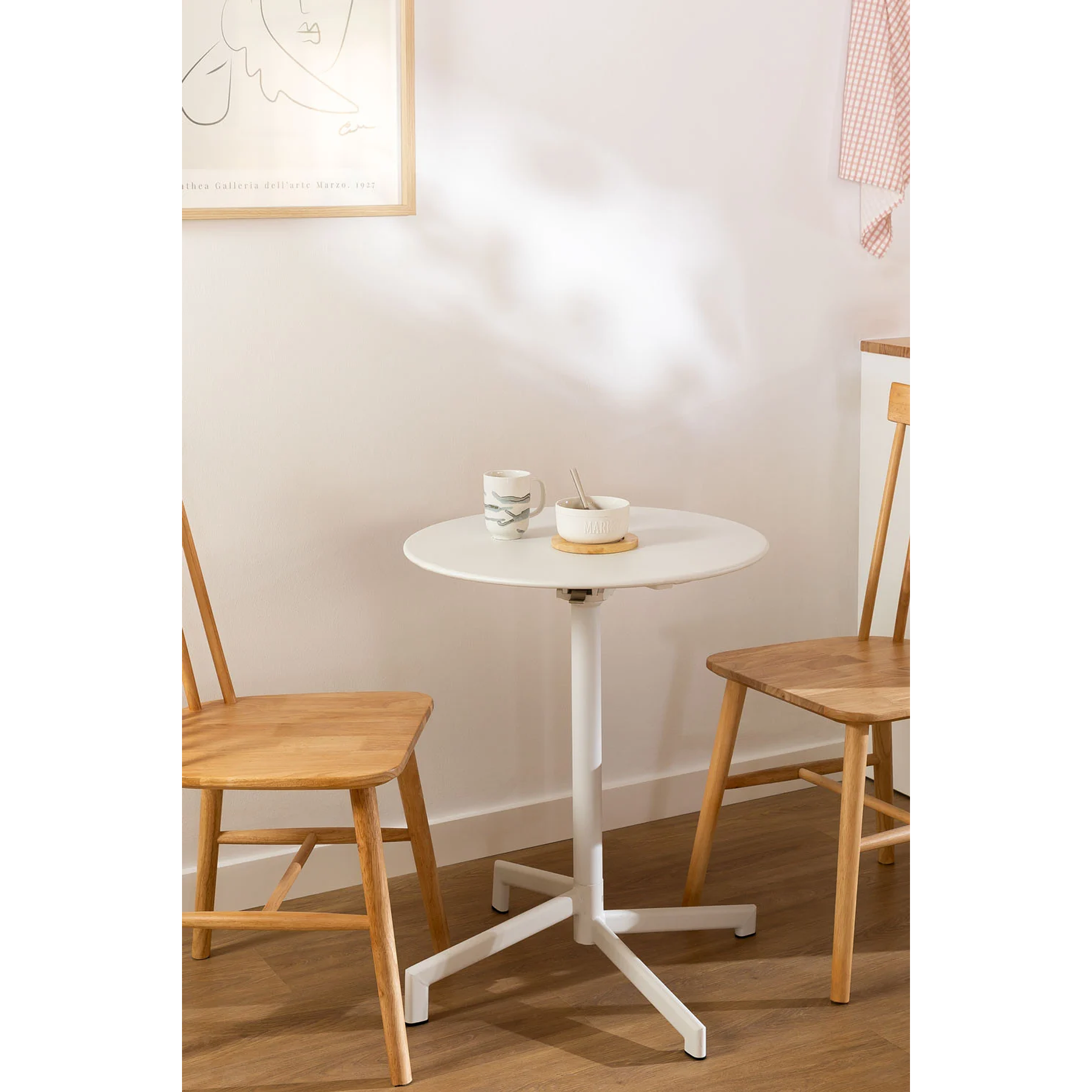 Mesa de Bar Plegable y Convertible en 2 alturas en Acero Blanco (Ø59,5 cm) Dely