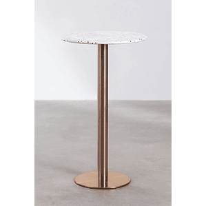 Mesa Alta de Bar Redonda en Terrazo Metal Oro Rosa (Ø60 cm) Malibu
