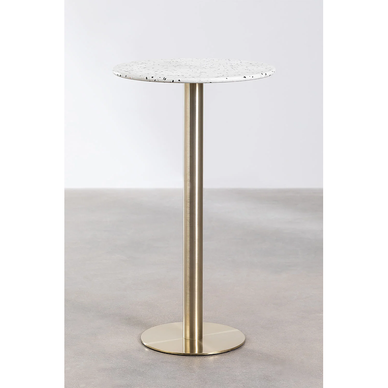 Mesa Alta de Bar Redonda en Terrazo Metal Oro Champagne (Ø60 cm) Malibu 1