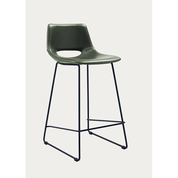 Taburete Zahara piel sintética verde y acero con acabado negro altura 65 cm 1