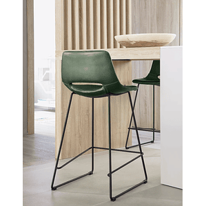 Taburete Zahara piel sintética verde y acero con acabado negro altura 65 cm