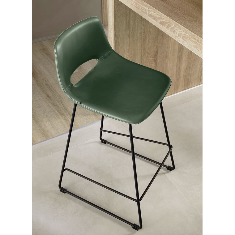 Taburete Zahara piel sintética verde y acero con acabado negro altura 65 cm 4