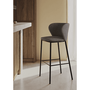 Taburete Ciselia de chenilla gris oscuro y acero negro 75 cm FSC Mix Credit