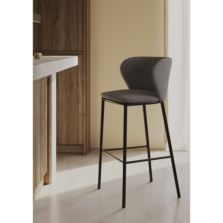 Taburete Ciselia de chenilla gris oscuro y acero negro 75 cm FSC Mix Credit 2