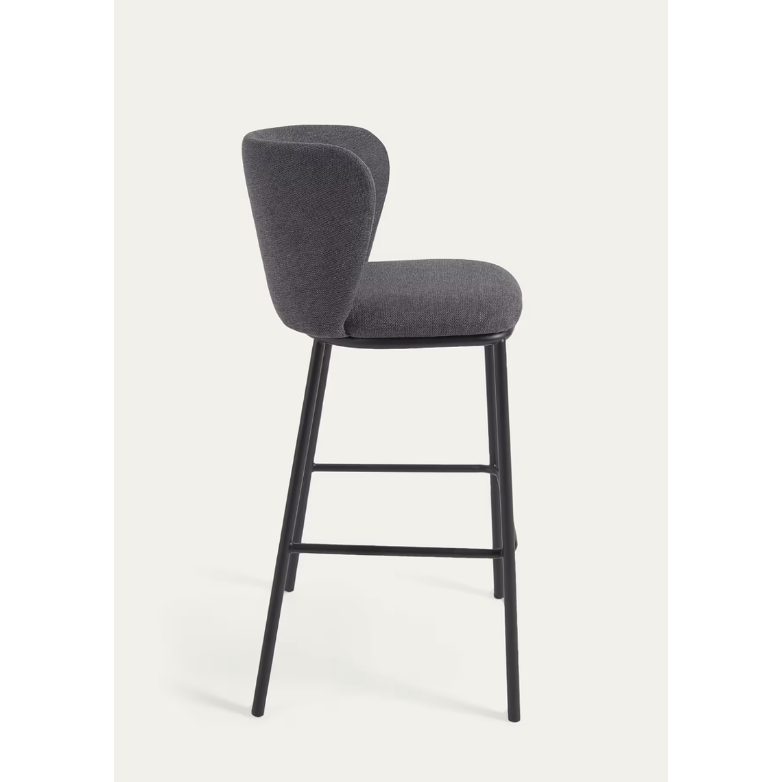 Taburete Ciselia de chenilla gris oscuro y acero negro 75 cm FSC Mix Credit 5