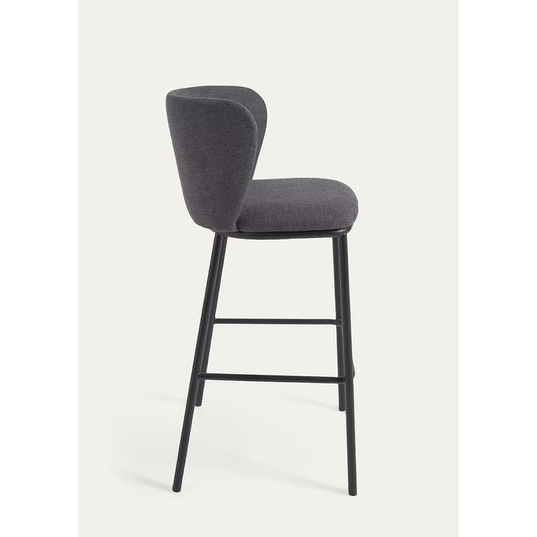 Taburete Ciselia de chenilla gris oscuro y acero negro 75 cm FSC Mix Credit 5