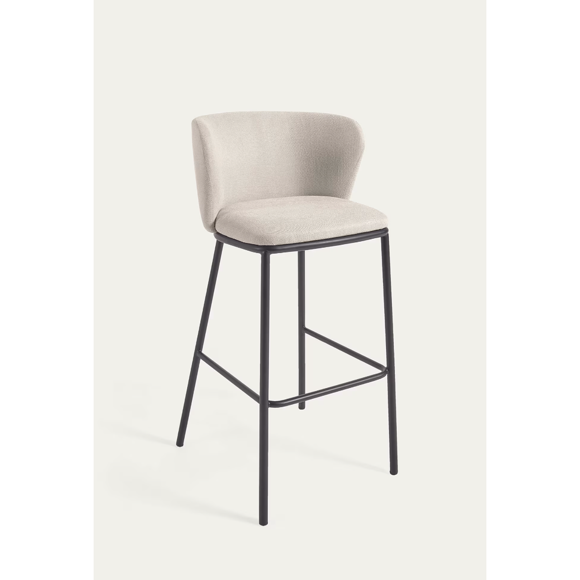 Taburete Ciselia de chenilla beige y acero negro altura 75 cm FSC Mix Credit 1