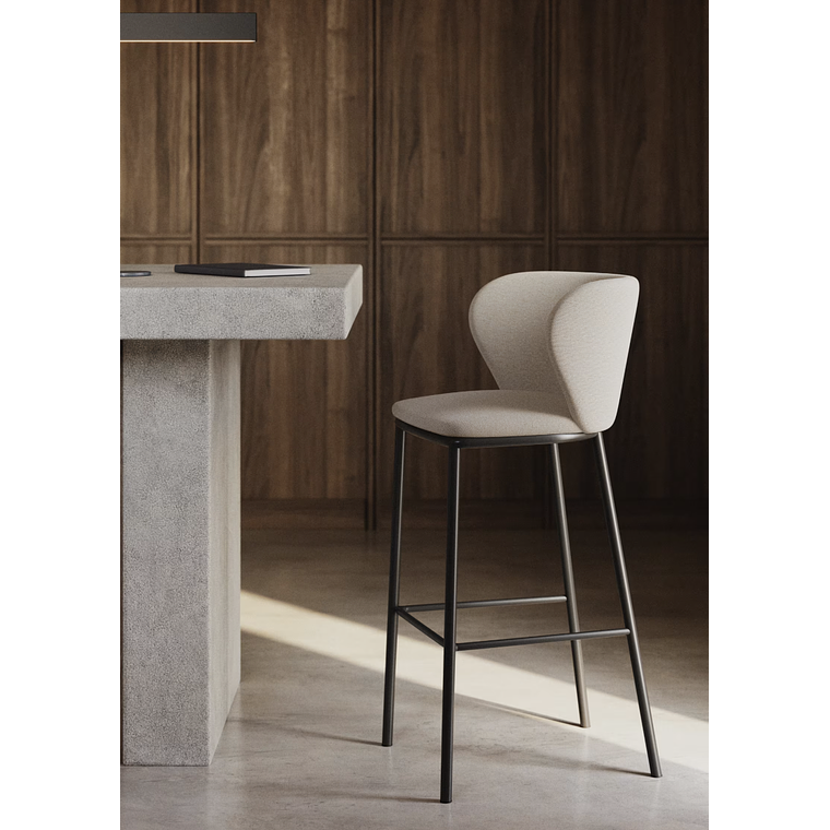 Taburete Ciselia de chenilla beige y acero negro altura 75 cm FSC Mix Credit 2