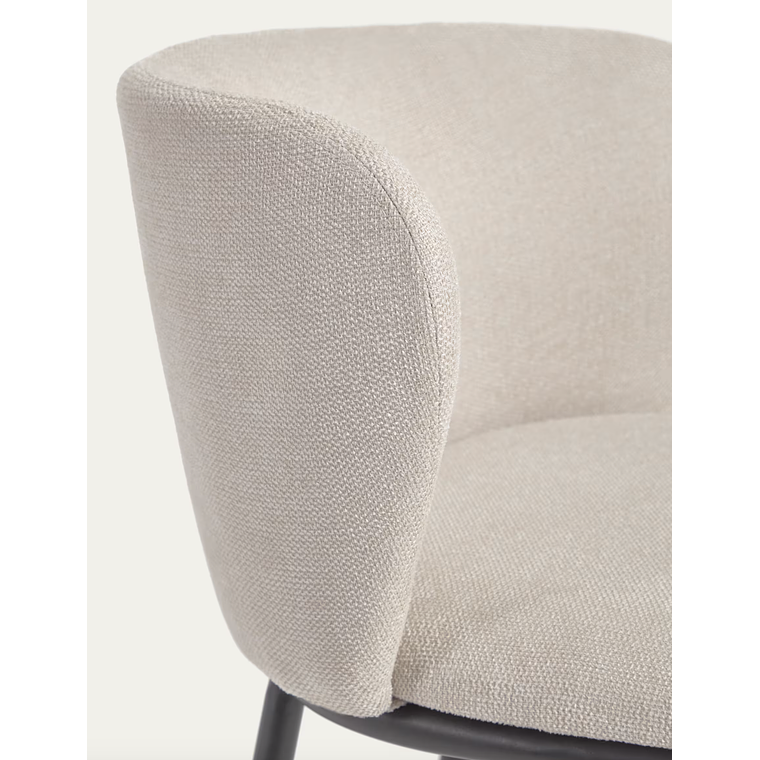 Taburete Ciselia de chenilla beige y acero negro altura 75 cm FSC Mix Credit 3