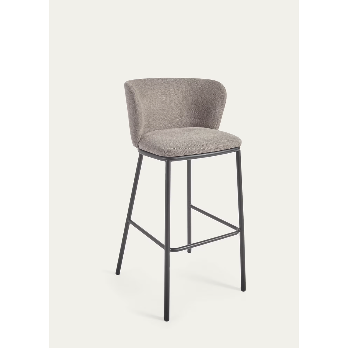 Taburete Ciselia de chenilla marrón claro y acero negro 75 cm FSC Mix Credit 1