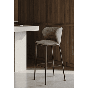 Taburete Ciselia de chenilla marrón claro y acero negro 75 cm FSC Mix Credit