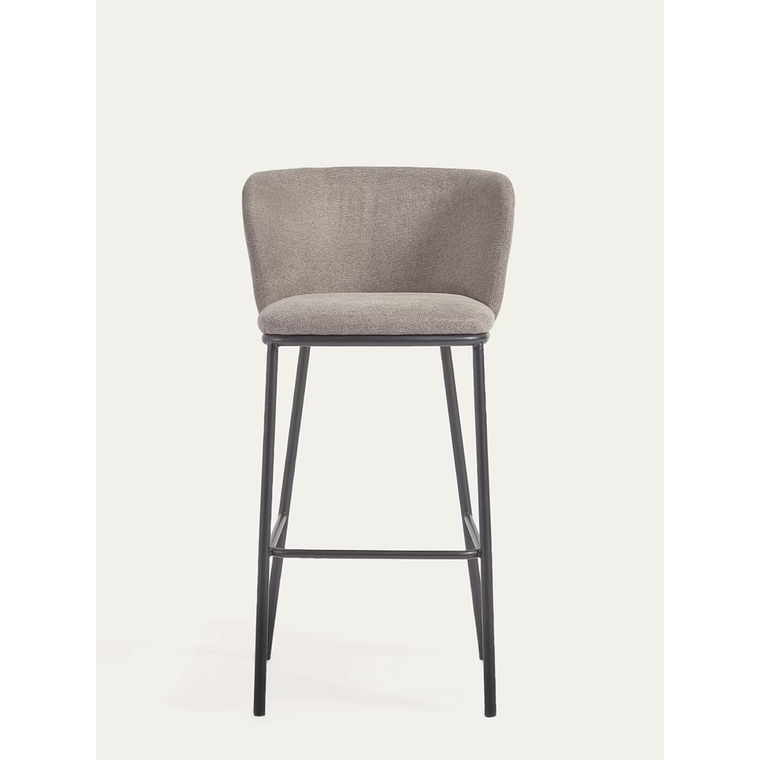 Taburete Ciselia de chenilla marrón claro y acero negro 75 cm FSC Mix Credit 7