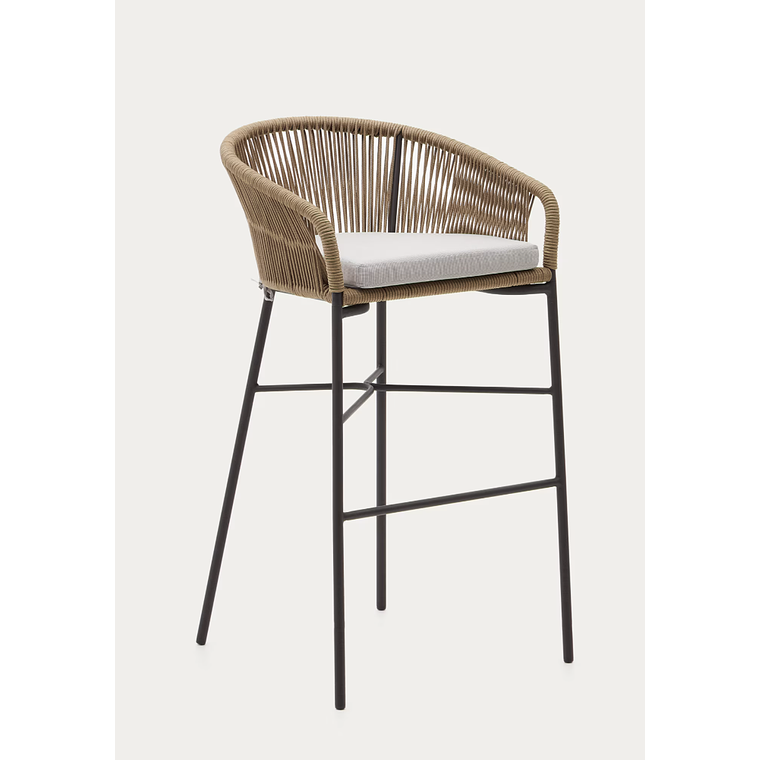 Taburete Yanet de cuerda beige y acero galvanizado altura 80 cm 1