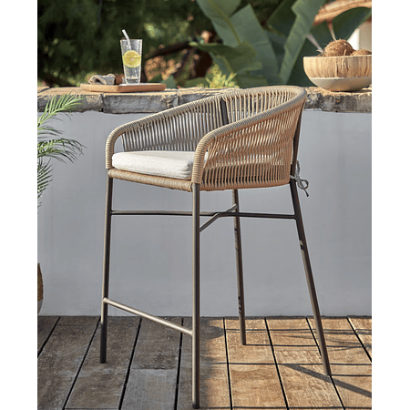 Taburete Yanet de cuerda beige y acero galvanizado altura 80 cm