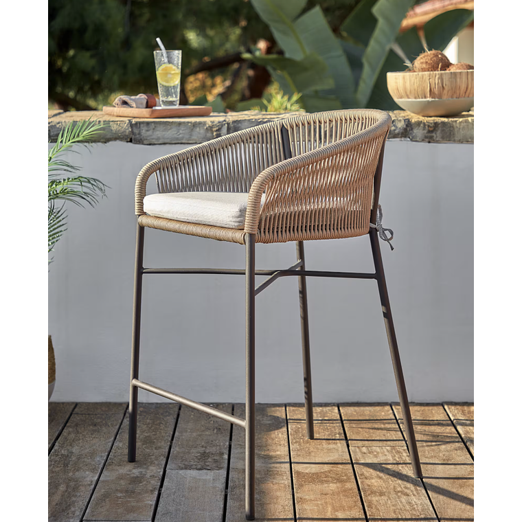 Taburete Yanet de cuerda beige y acero galvanizado altura 80 cm 2